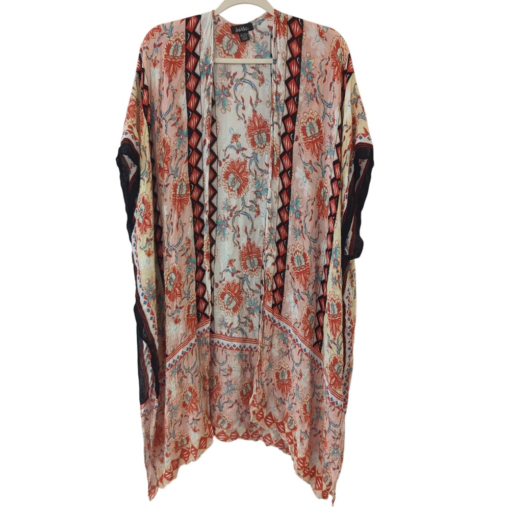 Duster Kimono Cover Up Flowing One Size Viscose Floral Pattern